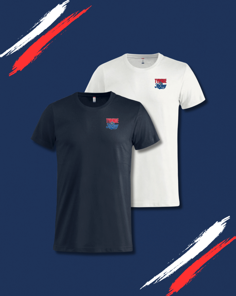 T-Shirts i blå och i vit med vår logga på bröstet.